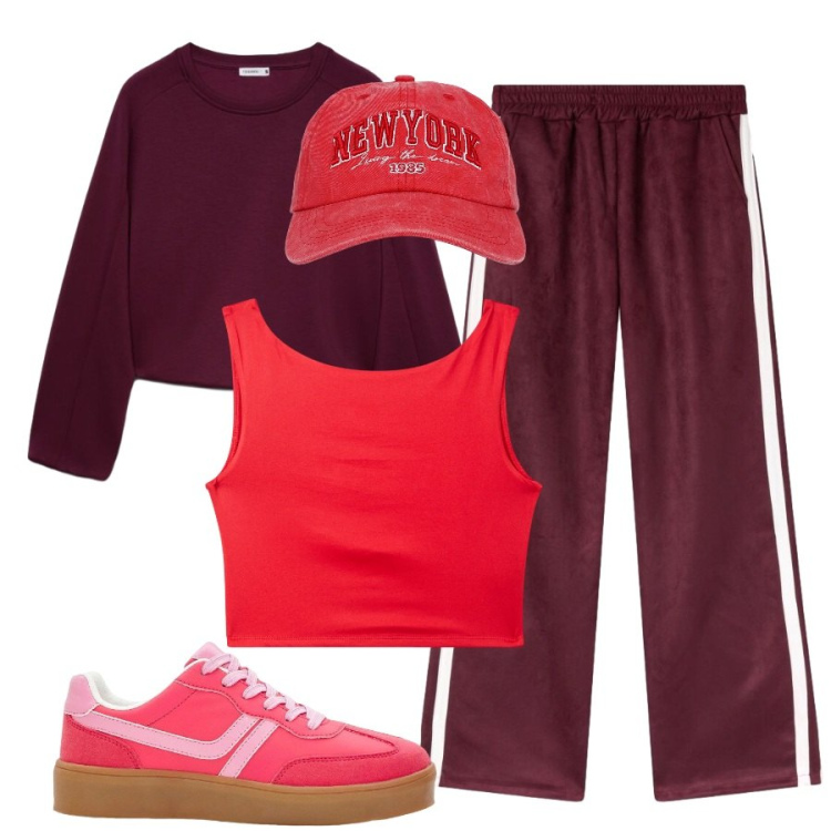 Outfit donna - Sport. Stile Casual per Sport. Abbinamento con sneakers, pantaloni, cappelli, top, felpe.