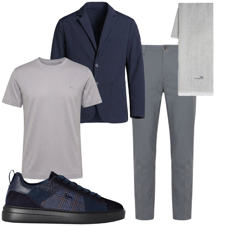 Outfit uomo - Completo spezzato e sneakers. Stile Casual per Ufficio. Abbinamento con sneakers, t-shirt, pantaloni, sciarpe, giacche.