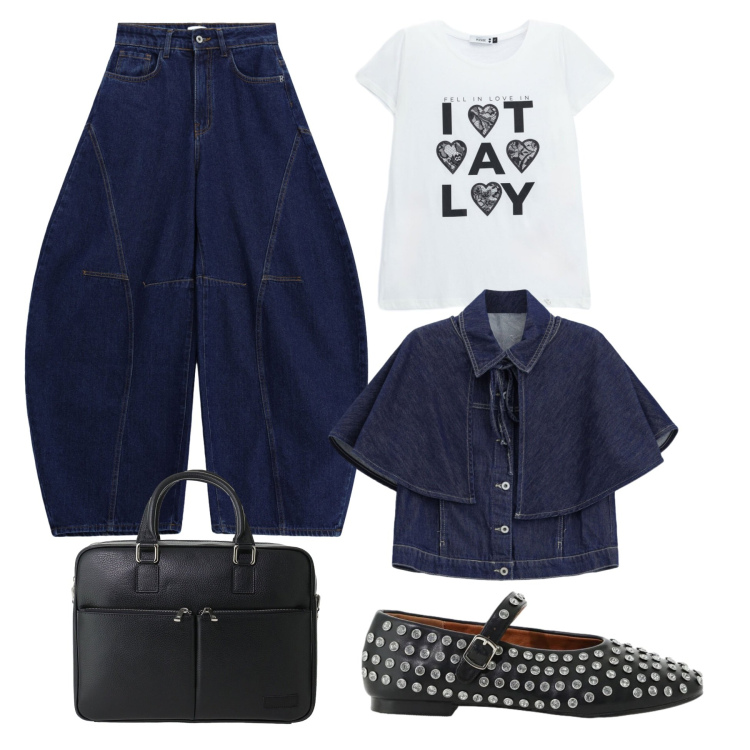 Outfit donna - Must Have. Stile Urban per Tutti i giorni. Abbinamento con borse messenger, jeans, t-shirt, blazer, ballerine.