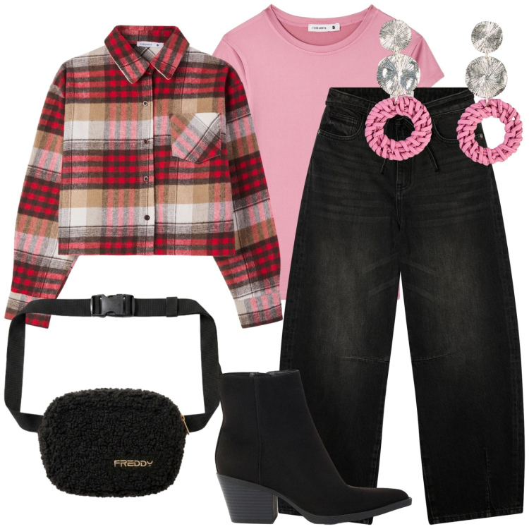 Outfit donna - Stivaletti. Stile Casual per Scuola/Università. Abbinamento con orecchini, stivaletti texani, jeans, camicie, t-shirt, borse a tracolla.