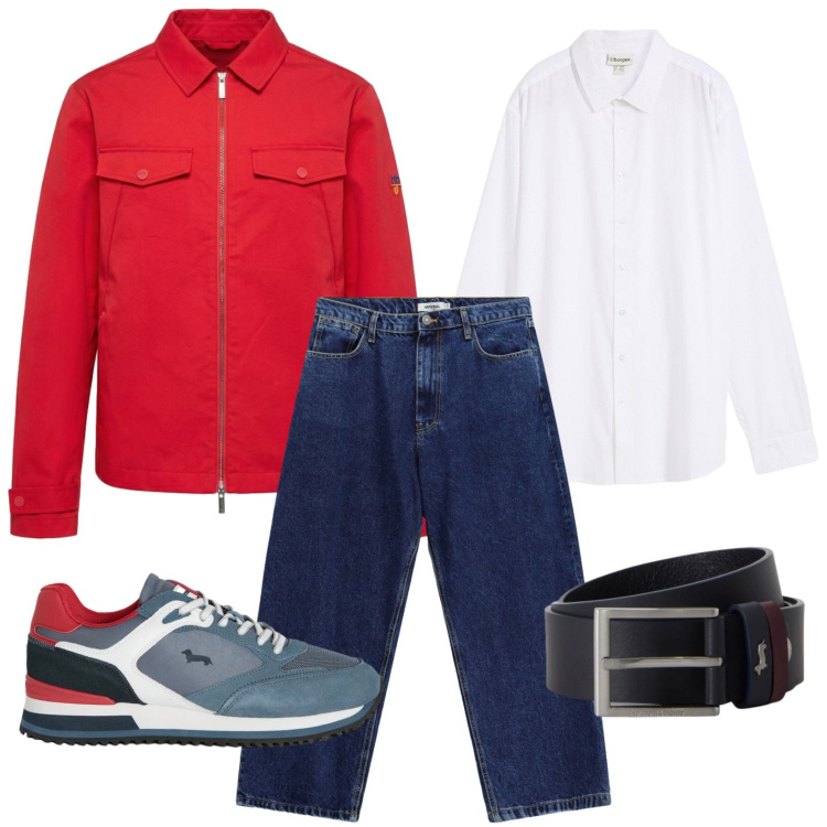 Outfit uomo - Look energico. Stile Casual per Tutti i giorni. Abbinamento con cinture, cappotti, sneakers, jeans, camicie.