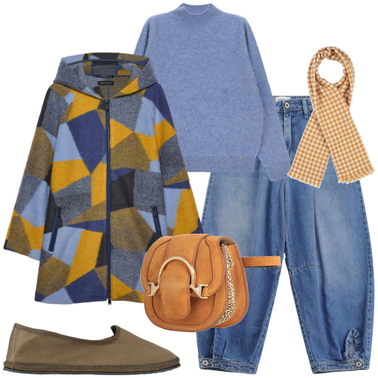 Outfit donna - Casual. Stile Casual per Scuola/Università. Abbinamento con marsupi, sciarpe, mocassini, jeans, maglieria, cappotti.