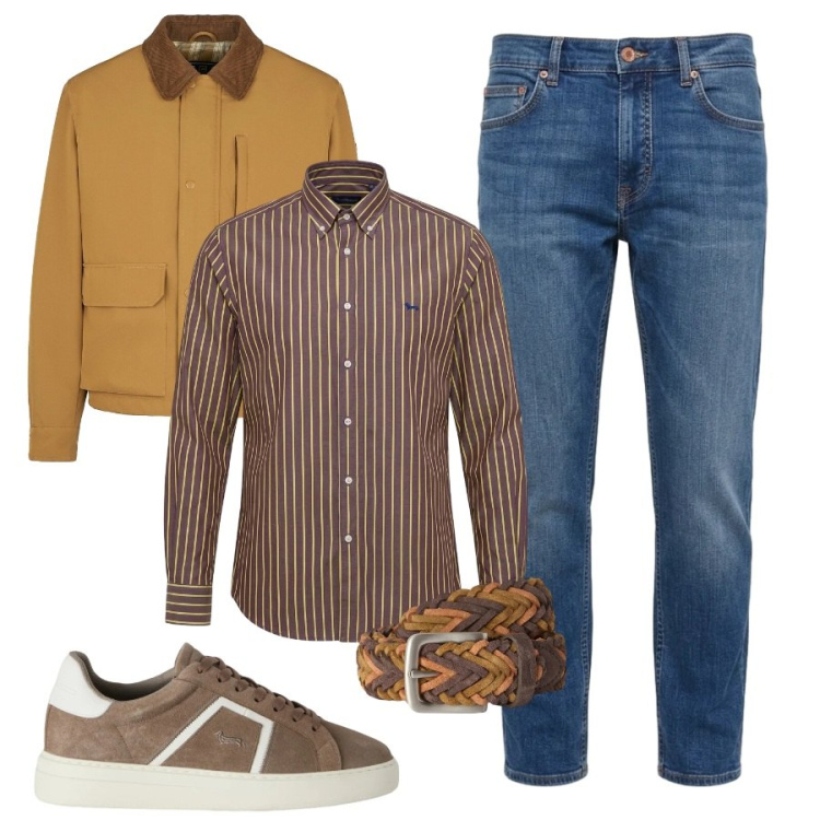Outfit uomo - L'autunno in ufficio. Stile Casual per Ufficio. Abbinamento con jeans, sneakers, camicie, cinture, piumini.