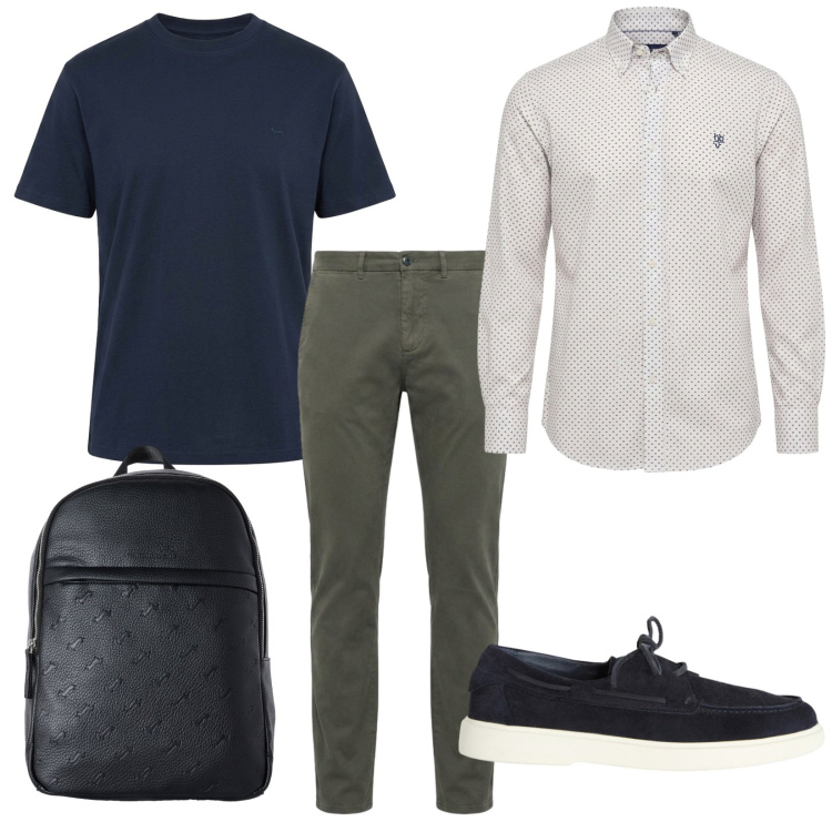 Outfit uomo - Total look #2479559. Stile Casual per Tutti i giorni. Abbinamento con borse sportive, camicie, pantaloni, t-shirt, scarpe stringate.