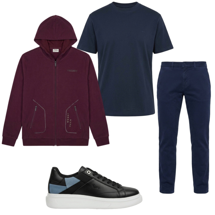 Outfit uomo - Total look #2479562. Stile Casual per Tutti i giorni. Abbinamento con pantaloni, t-shirt, sneakers, felpe con cappuccio.