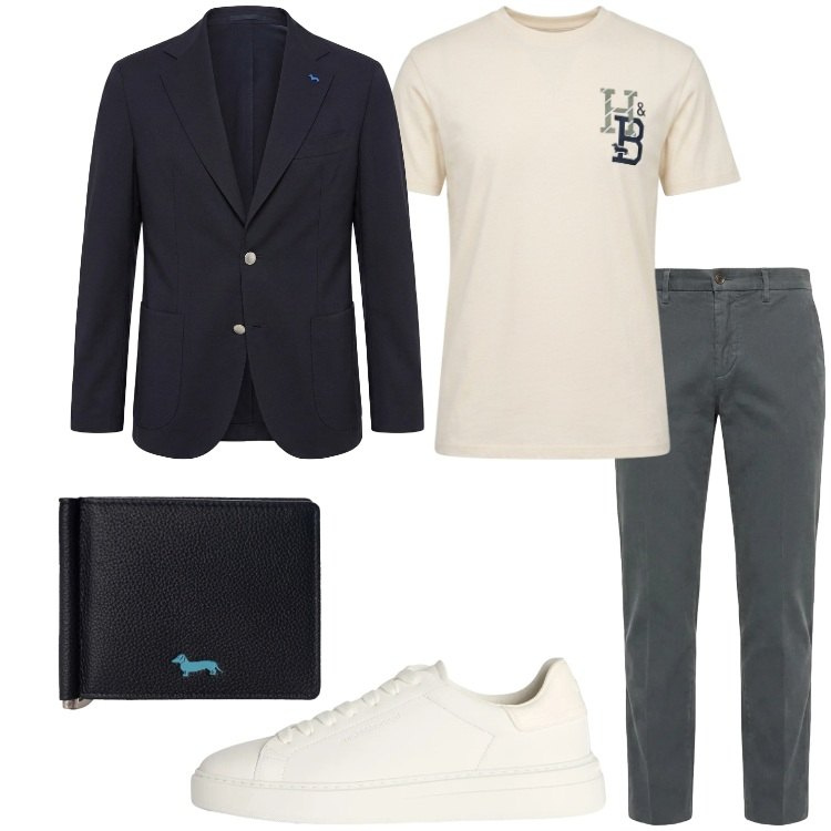 Outfit uomo - Sneaker e completo spezzato. Stile Business/Elegante per Serata speciale. Abbinamento con pantaloni, t-shirt, sneakers, portafogli, giacche.