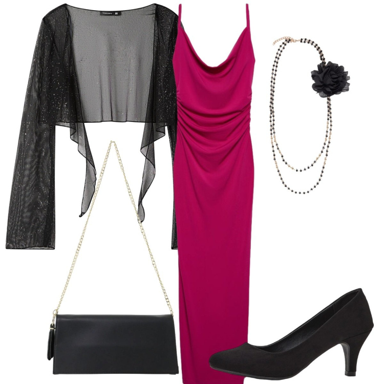 Outfit donna - L\'abito rosso. Stile Basic per Serata fuori. Abbinamento con décolleté, blazer, vestiti lunghi, borse a tracolla, collane.