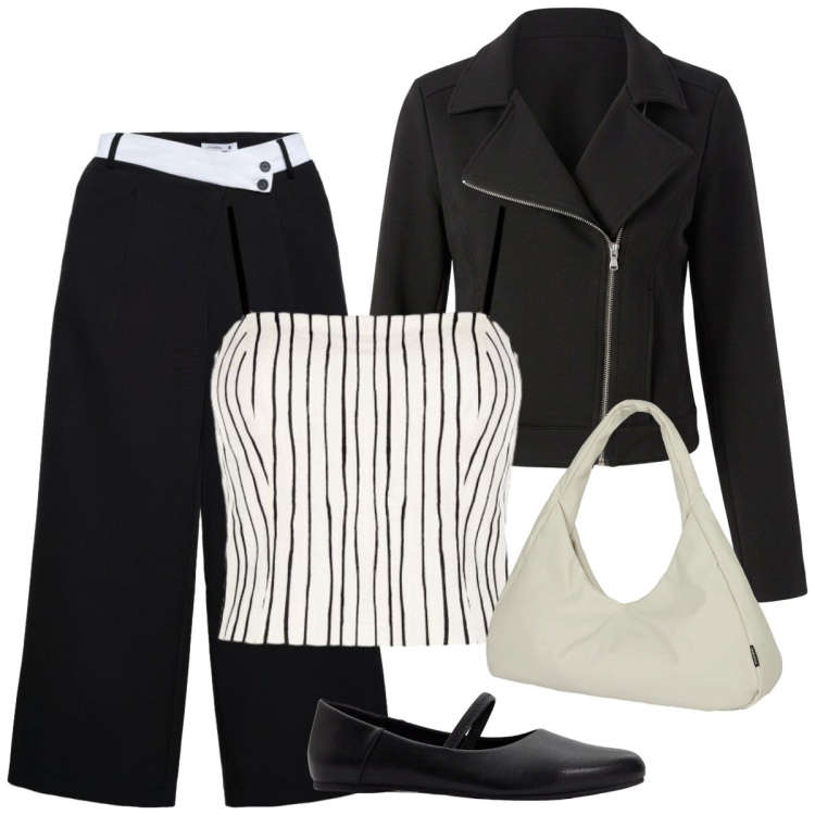 Outfit donna - La ballerina. Stile Basic per Serata fuori. Abbinamento con canottiere, borse a spalla, pantaloni, giacche, ballerine.