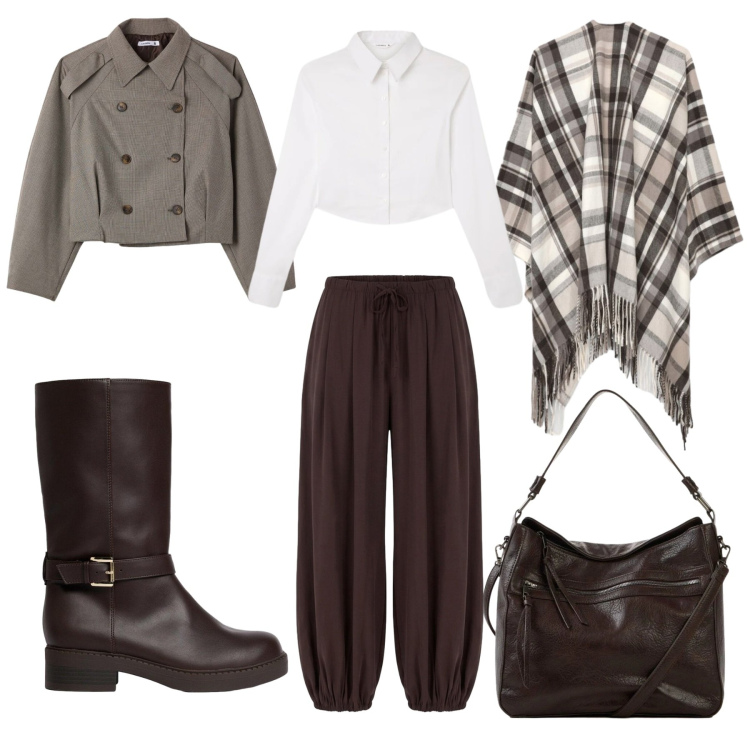 Outfit donna - Urban Safari Sophistication. Stile Urban per Tutti i giorni. Abbinamento con shopping bag, stivali, pantaloni, camicie, caban, cappe.