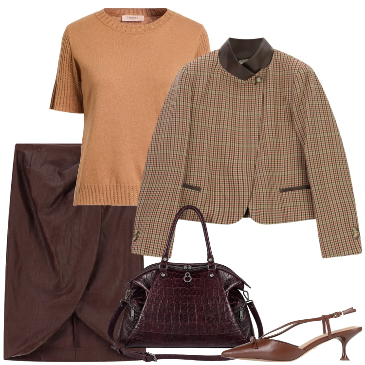 Outfit donna - Super. Stile Casual chic per Ufficio. Abbinamento con shopping bag, gonne longuette, cappotti, pullovers, décolleté.