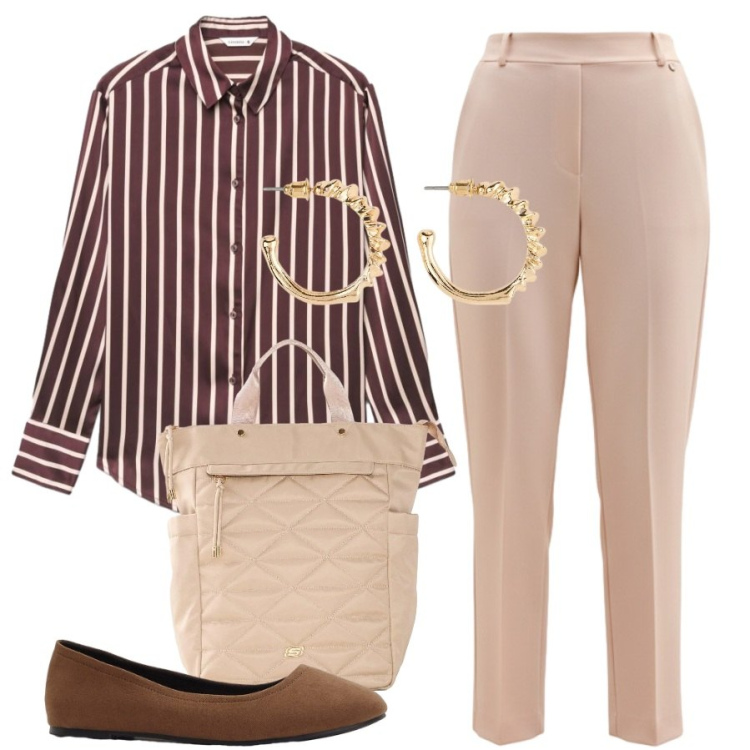 Outfit donna - Giornate intense. Stile Romantica per Tutti i giorni. Abbinamento con pantaloni, camicie, ballerine, orecchini, zaini.