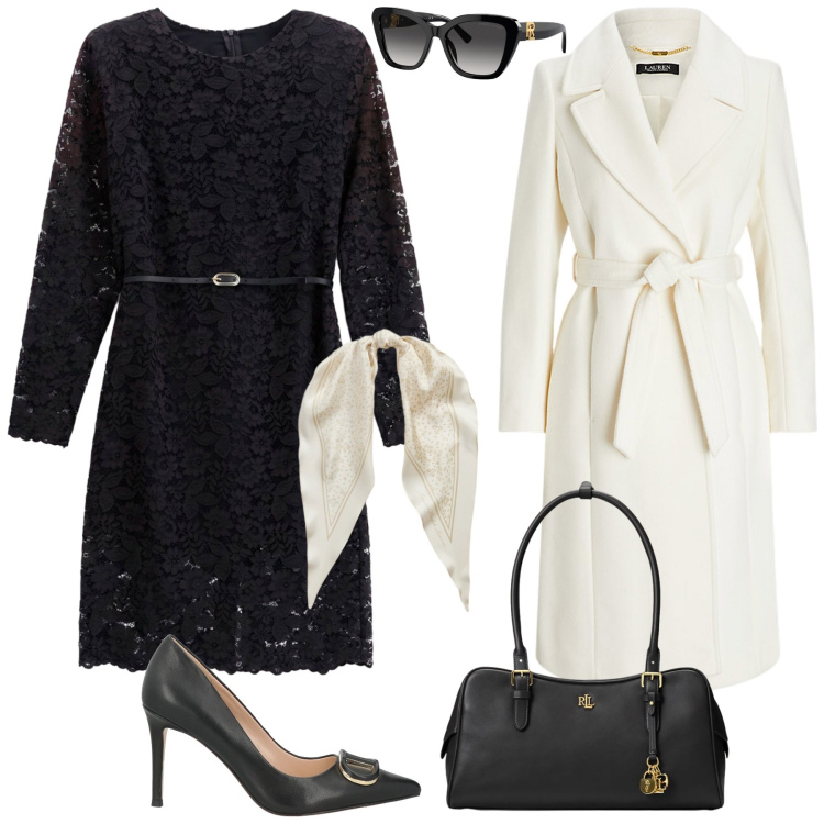 Outfit donna - Bilancia. Stile Chic per Cerimonia. Abbinamento con décolleté, vestiti midi/longuette, cappotti, occhiali da sole, borse a mano, foulard.