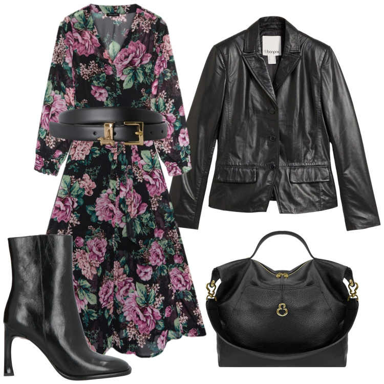 Outfit donna - Total look #2479632. Stile Rock per Serata fuori. Abbinamento con cinture, vestiti midi/longuette, borse a spalla, stivaletti, blazer.