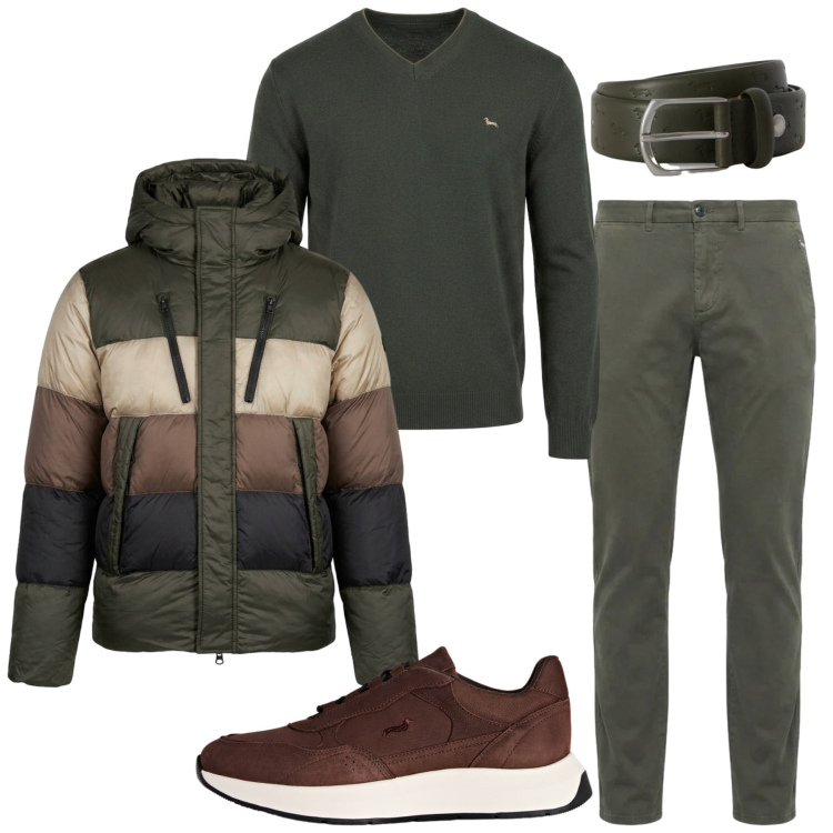 Outfit uomo - Total look #2479641. Stile Trendy per Tutti i giorni. Abbinamento con sneakers, pantaloni, cinture, maglieria, piumini.