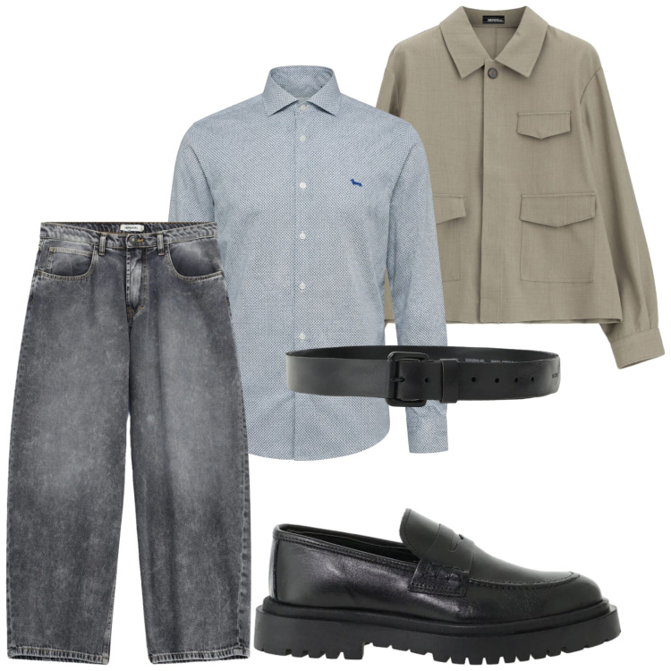 Outfit uomo - Total look #2479642. Stile Urban per Serata speciale. Abbinamento con camicie, jeans, cinture, scarpe stringate, cappotti.