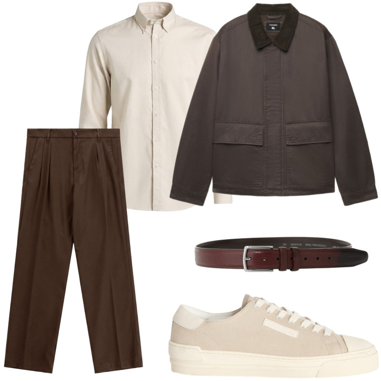 Outfit uomo - Giacca cioccolato fondente. Stile Trendy per Tutti i giorni. Abbinamento con sneakers, camicie, cinture, pantaloni, cappotti.