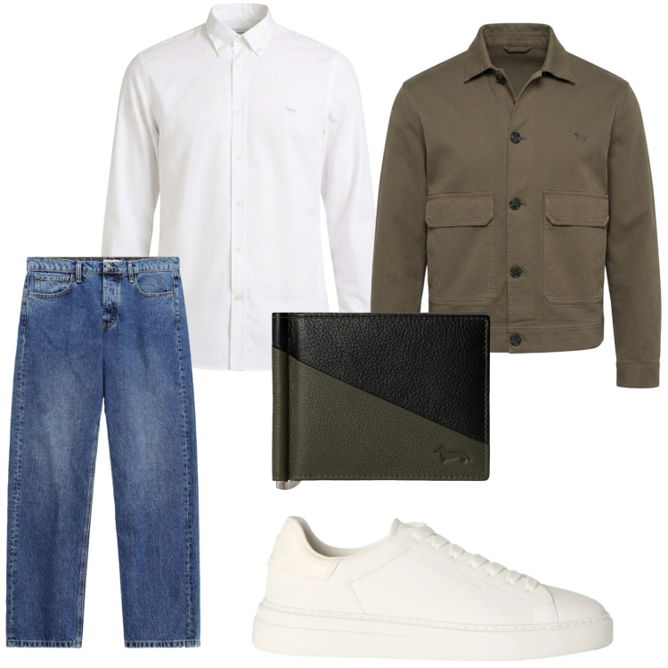 Outfit uomo - Capospalla funzionale. Stile Trendy per Tutti i giorni. Abbinamento con cappotti, sneakers, portafogli, camicie, jeans.