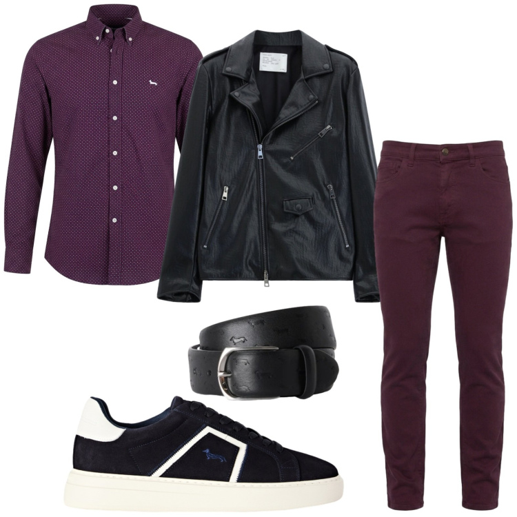 Outfit uomo - Eleganza wine. Stile Trendy per Tutti i giorni. Abbinamento con cinture, pantaloni, sneakers, camicie, giacche.
