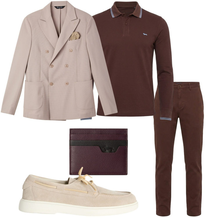 Outfit uomo - Ufficio chic. Stile Casual per Ufficio. Abbinamento con pantaloni, polo, portafogli, scarpe stringate, giacche.