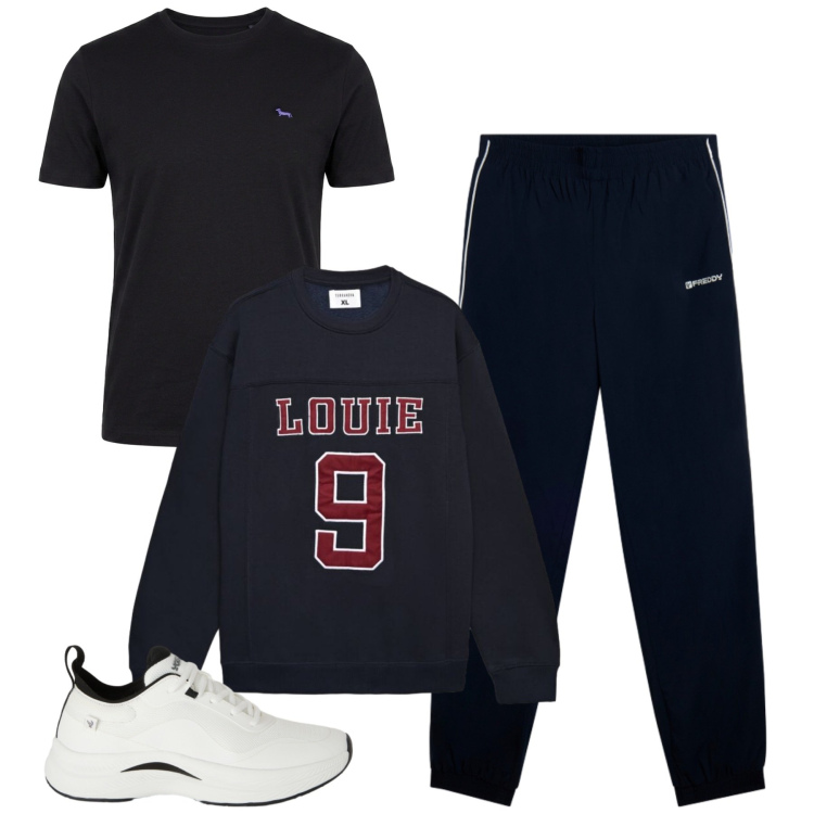 Outfit uomo - Total look #2479692. Stile Casual per Tutti i giorni. Abbinamento con t-shirt, pantaloni sportivi, sneakers, felpe.