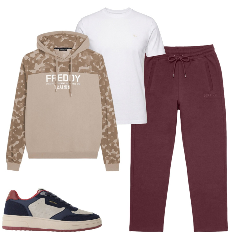 Outfit uomo - Total look #2479696. Stile Casual per Tutti i giorni. Abbinamento con t-shirt, sneakers, felpe con cappuccio, pantaloni.