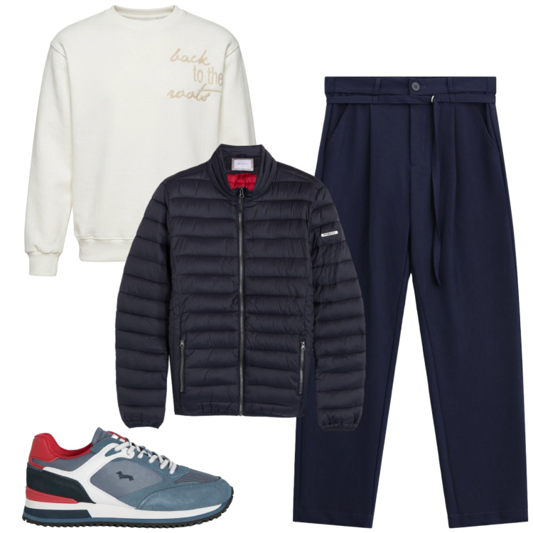 Outfit uomo - Weekend. Stile Casual per Tutti i giorni. Abbinamento con sneakers, felpe, pantaloni, piumini.
