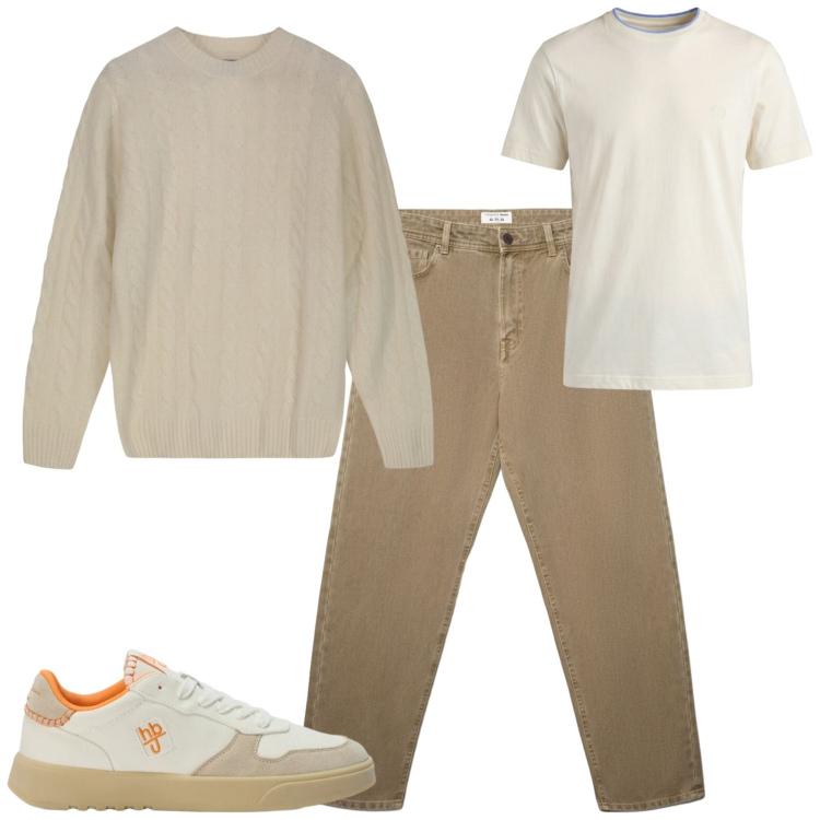 Outfit uomo - Total look #2479704. Stile Casual per Tutti i giorni. Abbinamento con sneakers, t-shirt, maglieria, jeans.