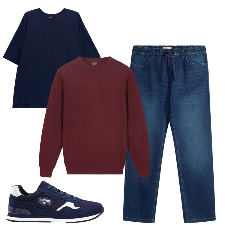 Outfit uomo - Total look #2479707. Stile Casual per Tutti i giorni. Abbinamento con t-shirt, maglieria, sneakers, jeans dritti.