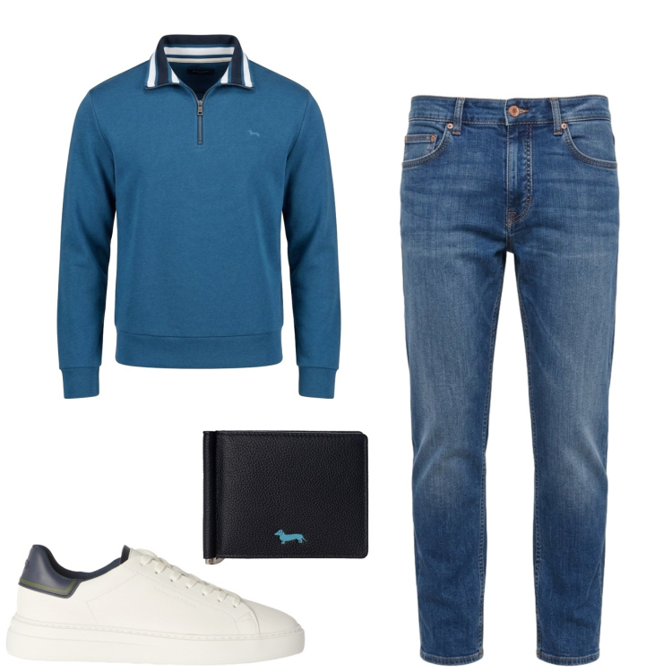 Outfit uomo - City. Stile Casual per Tutti i giorni. Abbinamento con sneakers, jeans, portafogli, felpe.