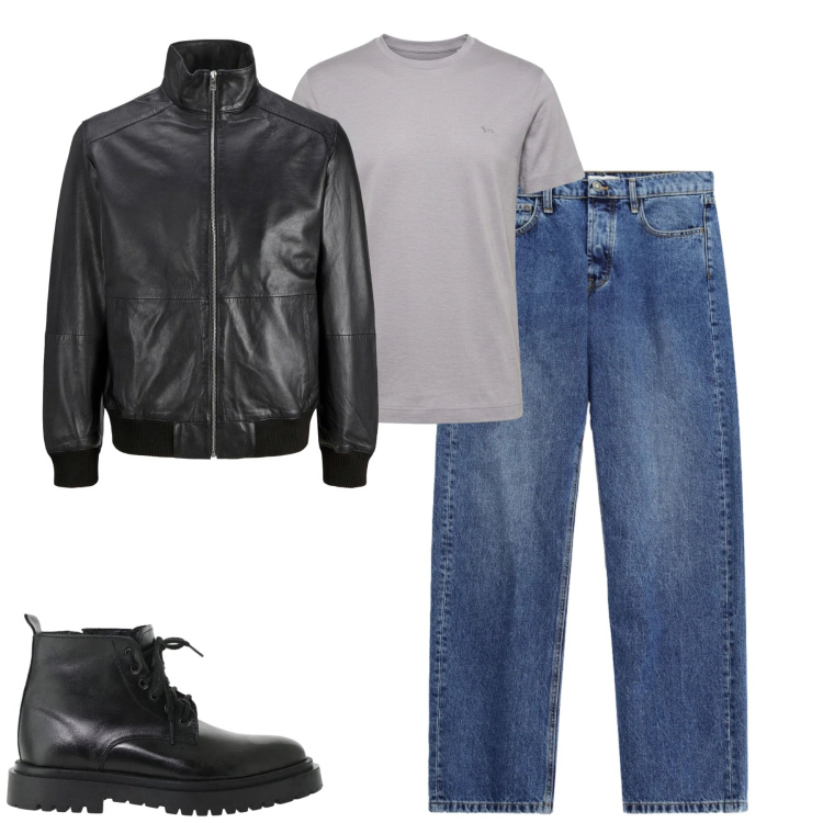 Outfit uomo - Venerdi. Stile Casual per Tutti i giorni. Abbinamento con t-shirt, anfibi, jeans, giacche.