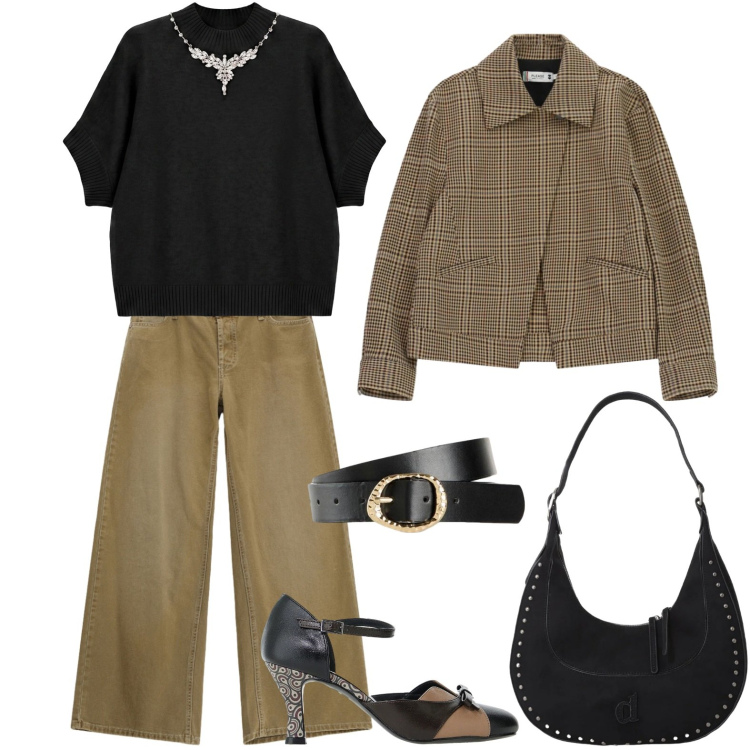 Outfit donna - Benvenuto Ottobre !. Stile Glamour per Serata fuori. Abbinamento con maglieria, pantaloni a palazzo, cappotti, décolleté, borse a spalla, cinture.