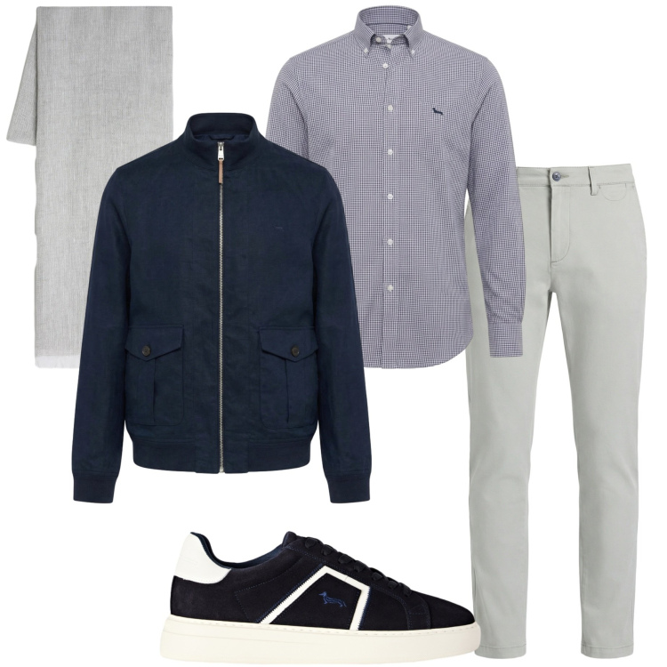 Outfit uomo - Harmont&Blaine. Stile Urban per Tutti i giorni. Abbinamento con sneakers, camicie, pantaloni chino, sciarpe, bomber.
