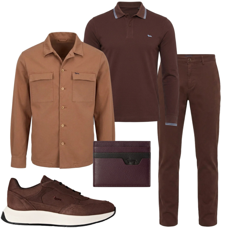 Outfit uomo - Harmont&Blaine. Stile Urban per Ufficio. Abbinamento con sneakers, pantaloni, polo, cappotti, portafogli.