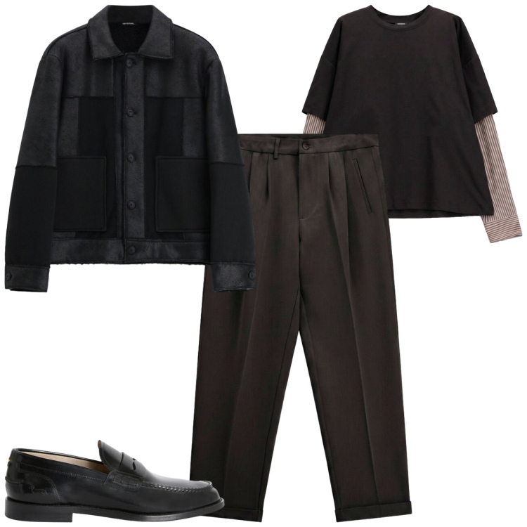 Outfit uomo - City. Stile Trendy per Tutti i giorni. Abbinamento con scarpe stringate, t-shirt, pantaloni, cappotti.