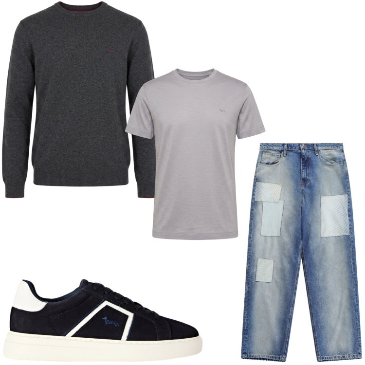 Outfit uomo - Total look #2479846. Stile Trendy per Serata speciale. Abbinamento con t-shirt, sneakers, maglieria, jeans.