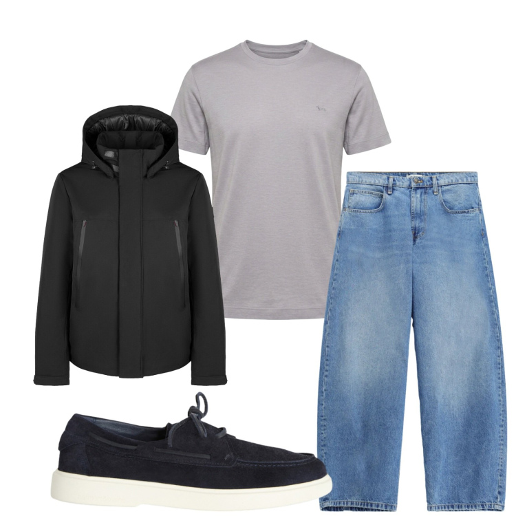 Outfit uomo - Total look #2479851. Stile Casual per Tutti i giorni. Abbinamento con t-shirt, scarpe stringate, jeans, bomber.