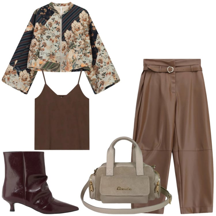 Outfit donna - Total look #2479856. Stile Chic per Serata fuori. Abbinamento con pantaloni, bomber, top, stivaletti, borse a mano.