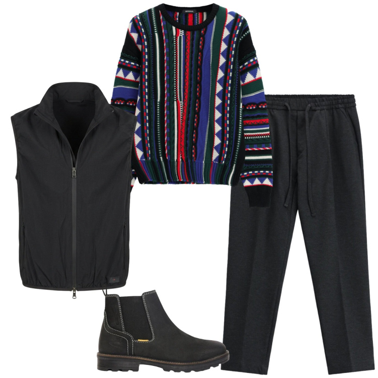 Outfit uomo - Total look #2479860. Stile Trendy per Serata speciale. Abbinamento con maglieria, pantaloni, piumini, stivali e stivaletti.