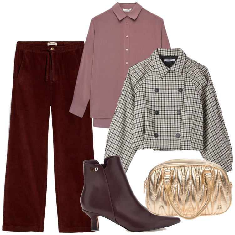 Outfit donna - Oroscopo La Bilancia. Stile Basic per Ufficio. Abbinamento con borse a mano, camicie, caban, pantaloni, stivaletti.