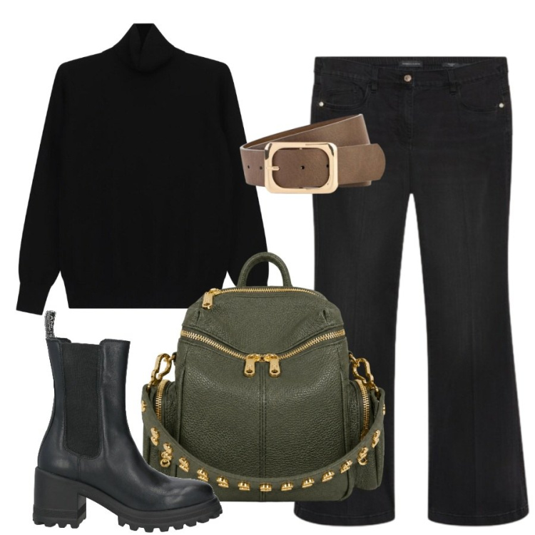 Outfit donna - Accendi il nero. Stile Casual per Scuola/Università. Abbinamento con stivaletti, cinture, pullovers, jeans, zaini.