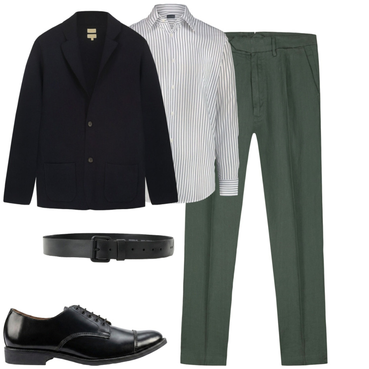 Outfit uomo - City. Stile Urban per Tutti i giorni. Abbinamento con cinture, camicie, cardigans, pantaloni, scarpe stringate.