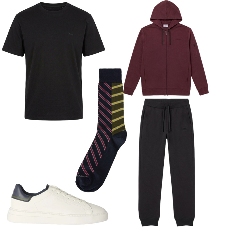 Outfit uomo - Sporty. Stile Casual per Tutti i giorni. Abbinamento con calzini, sneakers, t-shirt, tute sportive.