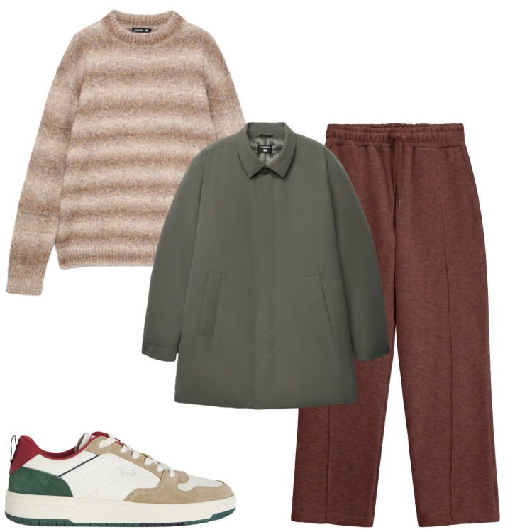 Outfit uomo - Total look #2479950. Stile Casual per Tutti i giorni. Abbinamento con sneakers, pantaloni, trench, maglieria.