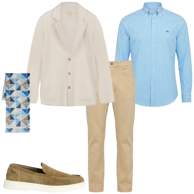 Outfit uomo - Total look #2479952. Stile Trendy per Serata speciale. Abbinamento con pantaloni, camicie, sciarpe, scarpe stringate, cardigans.