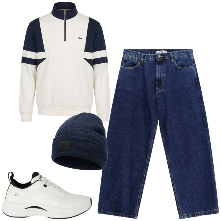 Outfit uomo - Total look #2479955. Stile Casual per Tutti i giorni. Abbinamento con felpe, jeans, sneakers, berretti.