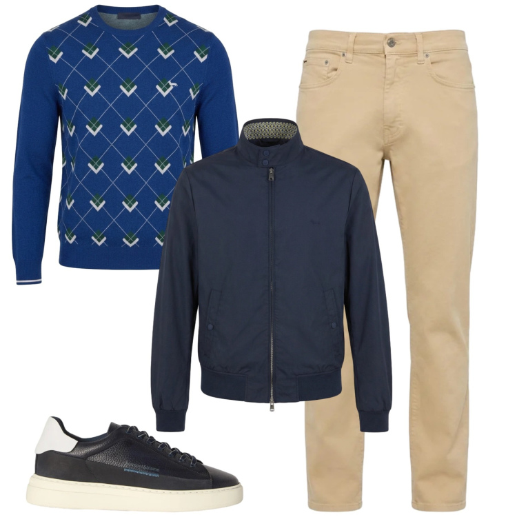 Outfit uomo - Total look #2479959. Stile Urban per Tutti i giorni. Abbinamento con pantaloni, sneakers, maglieria, bomber.