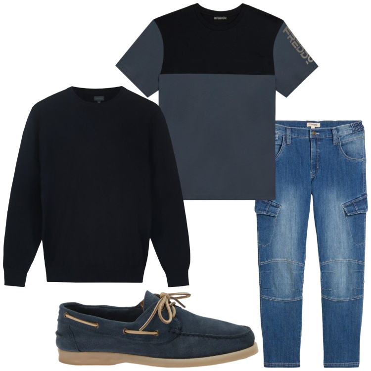 Outfit uomo - Total look #2479972. Stile Casual per Tutti i giorni. Abbinamento con scarpe stringate, maglieria, t-shirt, jeans dritti.