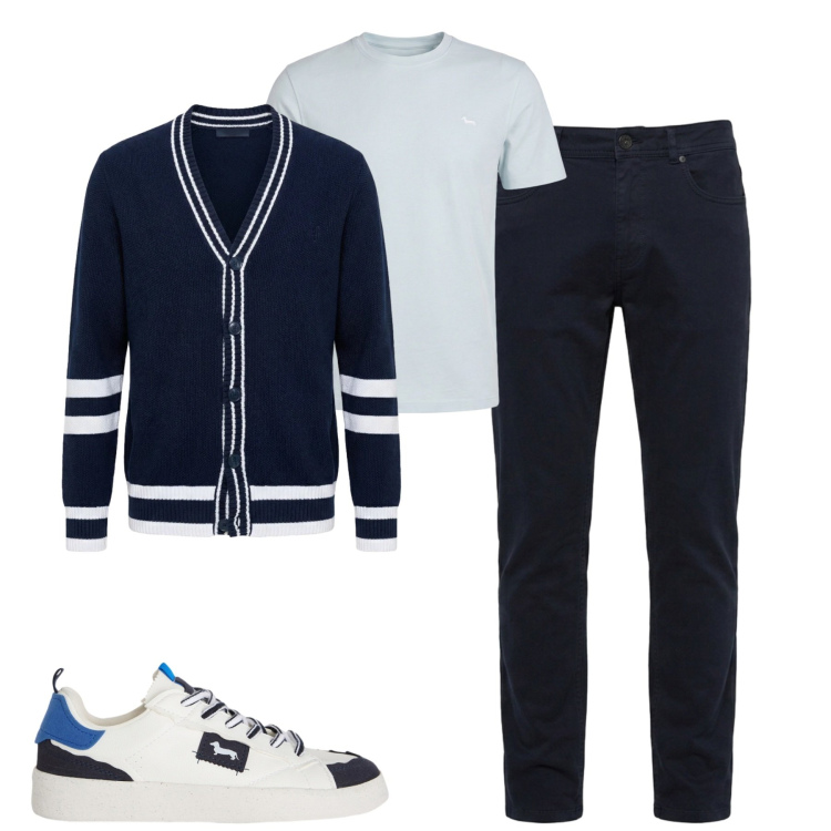 Outfit uomo - Total look #2479979. Stile Casual per Tutti i giorni. Abbinamento con pantaloni, sneakers, t-shirt, cardigans.