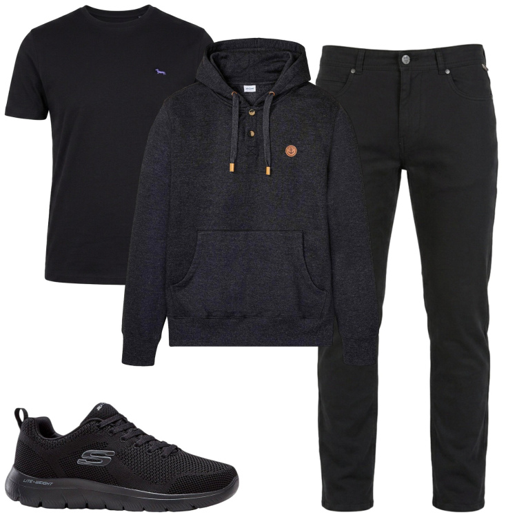Outfit uomo - Total look #2479993. Stile Casual per Tutti i giorni. Abbinamento con pantaloni, t-shirt, sneakers, felpe con cappuccio.