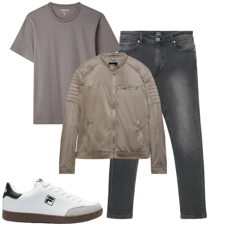 Outfit uomo - Total look #2479999. Stile Casual per Tutti i giorni. Abbinamento con giacche, jeans skinny, t-shirt, sneakers.